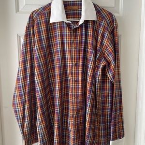 Long sleeve multi color patterned button down shirt